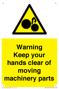 Warning - Keep your hands clear of moving machinery parts